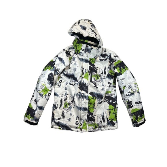 Mutu Snow Ski Coat Mens XL White Green Black Skull Abstract Detachable Hood - Picture 1 of 15